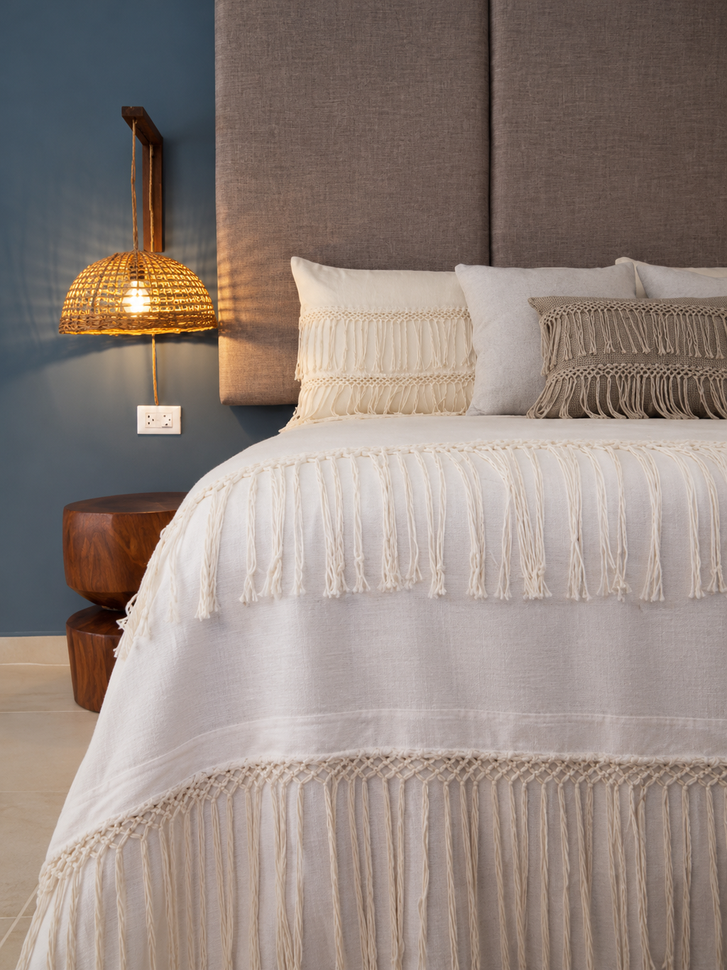 Set de cama artesanal flecos KS